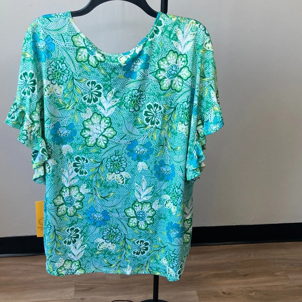 Ruby Rd top floral print pattern top with stretch boho casual office 2X - Picture 8 of 16